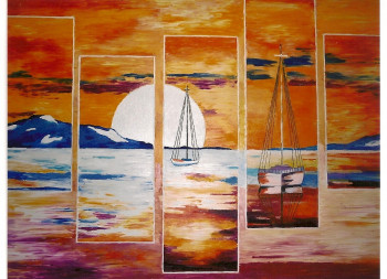 Obra contemporánea nombrada « Crépuscule sur la Baie », Hecho por DOMINIQUE D'AGOSTINO