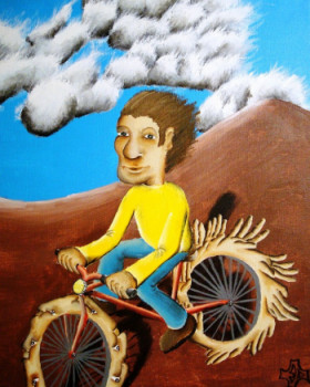 Obra contemporánea nombrada « La bicyclette rouge », Hecho por EDOUARD LERUSTE