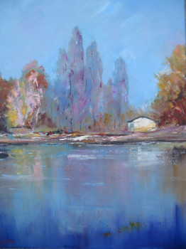 Obra contemporánea nombrada « l"étang en automne », Hecho por ALAIN COJAN