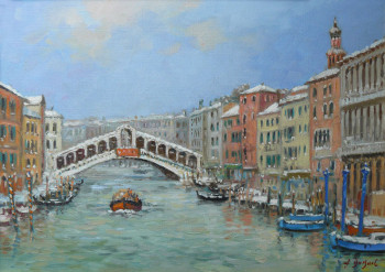 Obra contemporánea nombrada « Le Rialto - Venise », Hecho por JEAN-CLAUDE DUBOIL