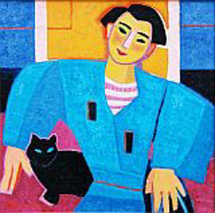 Obra contemporánea nombrada « L'homme au chat avec kimono », Hecho por FRANCE WAGNER
