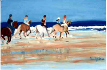 Obra contemporánea nombrada « Chevaux en bord de plage », Hecho por LUIGINA