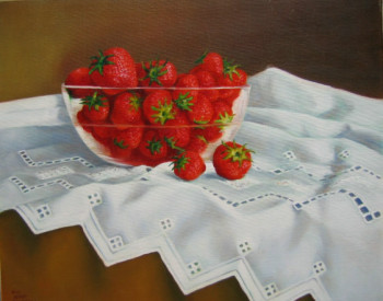 Obra contemporánea nombrada « napperon aux fraises », Hecho por ALICE DENAT-BOURGADE