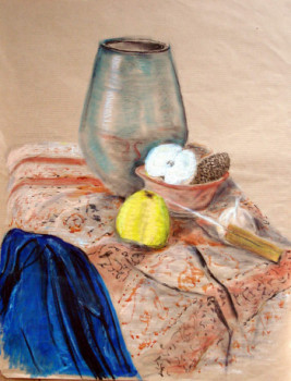 Obra contemporánea nombrada « Nature morte au vase bleu », Hecho por GUILLOU