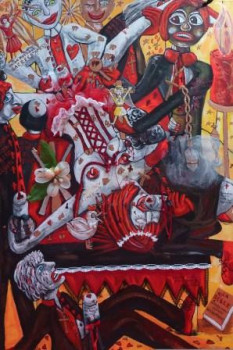 Obra contemporánea nombrada « Divine Sanctification d'Anais et les Hommes en Noir 2 », Hecho por CARINE KLEIN