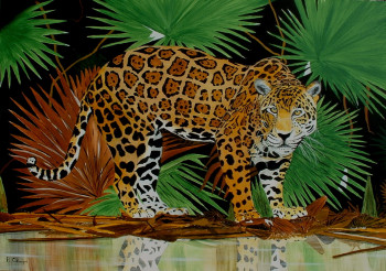 Obra contemporánea nombrada « le jaguar », Hecho por ROLAND CHAIGNE