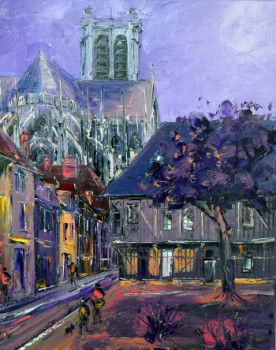 Obra contemporánea nombrada « rue Philbois et la cathédrale  TROYES  aube  10 », Hecho por GEBO