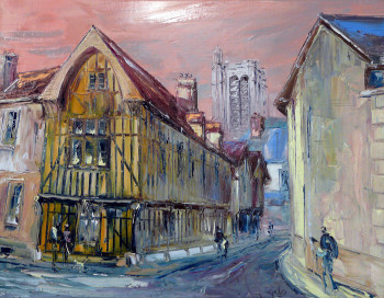 Obra contemporánea nombrada « TROYES rue de la Crosse et la Cathédrale », Hecho por GEBO