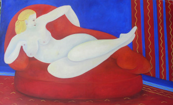 Obra contemporánea nombrada « nu blanc sur banquette rouge », Hecho por FRANçOISE COEURET