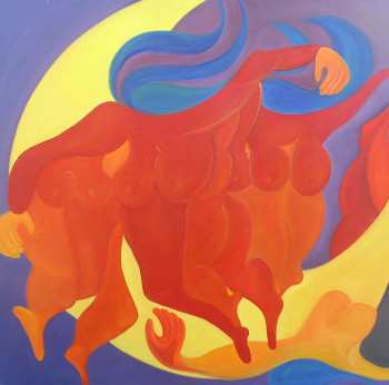 Obra contemporánea nombrada « femmes rouges sur lune », Hecho por FRANçOISE COEURET
