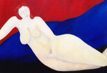 Obra contemporánea nombrada « nu blanc devant dos bleu », Hecho por FRANçOISE COEURET
