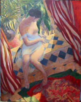 Obra contemporánea nombrada « Terrasse au palmier », Hecho por DO-FOURNIER