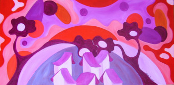Obra contemporánea nombrada « village aube rose », Hecho por MARIE LAURENT