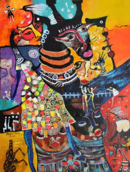 Obra contemporánea nombrada « Girafes Coquettes », Hecho por MAGULE WANGO