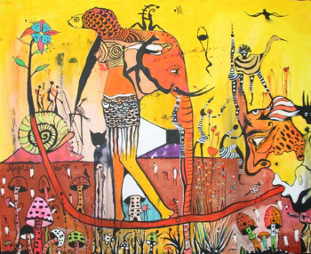 Obra contemporánea nombrada « Jardin Enchanté », Hecho por MAGULE WANGO
