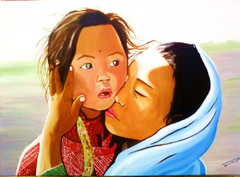 Obra contemporánea nombrada « Collection Enfant du monde-Tibet-Enfant du Khan », Hecho por NADINE TEMMERMAN