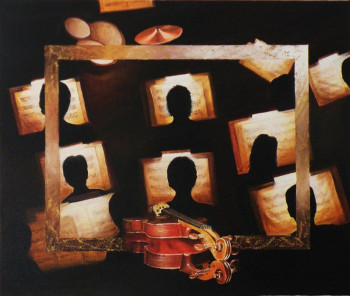 Obra contemporánea nombrada « La leçon de violon en Stradivarius », Hecho por FRANK GODILLE
