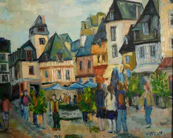 Obra contemporánea nombrada « Quimper : place terre aux Ducs », Hecho por MICHEL HAMELIN