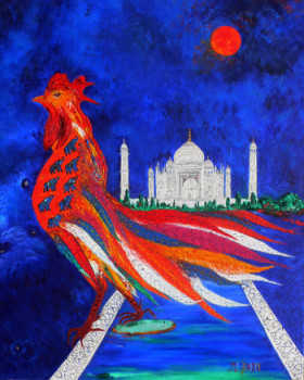 Obra contemporánea nombrada « LE COQ RÊVE DU TAJ MAHAL », Hecho por MARIE-FRANCE BUSSET