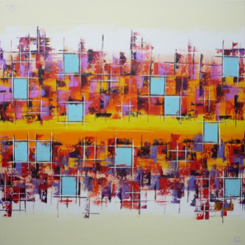 Obra contemporánea nombrada « Small blue Squares in Miami », Hecho por OLIVIA BOA