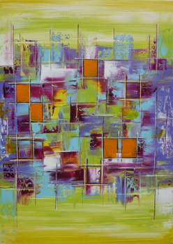 Obra contemporánea nombrada « Small orange Squares in the garden », Hecho por OLIVIA BOA