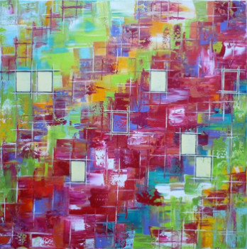 Obra contemporánea nombrada « Small yellow Squares in mouvement », Hecho por OLIVIA BOA