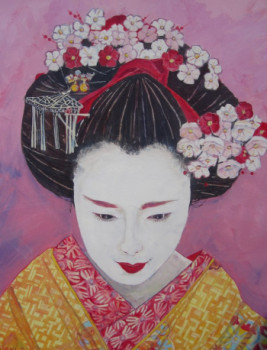 Obra contemporánea nombrada « geisha rose », Hecho por OLIVIER LAPLACE