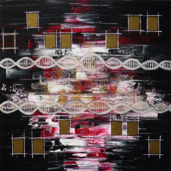 Obra contemporánea nombrada « Small gold Squares in DNA: communication by light », Hecho por OLIVIA BOA