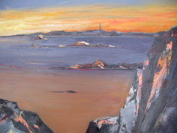 Obra contemporánea nombrada « coucher de soleil sur l'ile de batz », Hecho por ALAIN COJAN