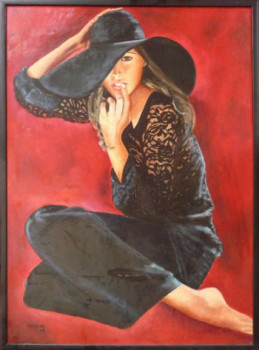 Obra contemporánea nombrada « Femme au Chapeau Noir », Hecho por JADE