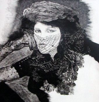 Obra contemporánea nombrada « FEMME A LA VOILETTE », Hecho por R. BERTIN BISSON