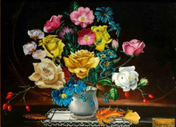 Obra contemporánea nombrada « BOUQUET DE ROSES », Hecho por MICHEL MICHAUX