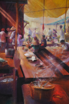 Obra contemporánea nombrada « le resto a la foire de Bac Ha », Hecho por PAUL BILLARD