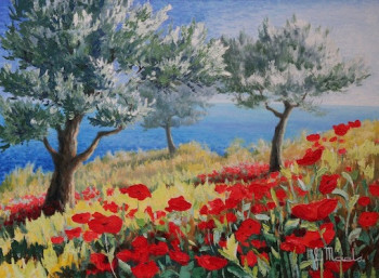 Obra contemporánea nombrada « " Oliviers,mer, coquelicots"  », Hecho por FLORIANE MAELS