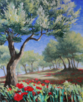 Obra contemporánea nombrada « "Oliviers coquelicots" », Hecho por FLORIANE MAELS