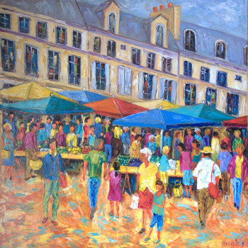 Obra contemporánea nombrada « Le marché Mouffetard », Hecho por BERNARD NICOLAS