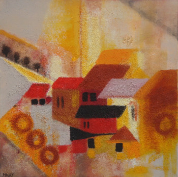 Obra contemporánea nombrada « VILLAGE OCRE 1 », Hecho por MIREILLE MAURY