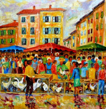 Obra contemporánea nombrada « Marché aux volailles », Hecho por BERNARD NICOLAS