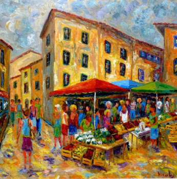 Obra contemporánea nombrada « Le grand marché 1 », Hecho por BERNARD NICOLAS