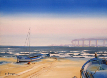 Obra contemporánea nombrada « En face le pont », Hecho por DOMINIQUE PINEAU