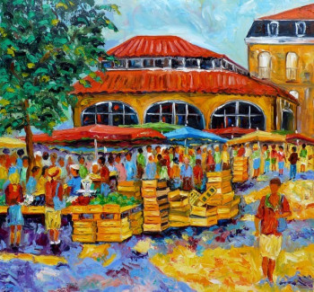 Obra contemporánea nombrada « Le grand marché 2 », Hecho por BERNARD NICOLAS