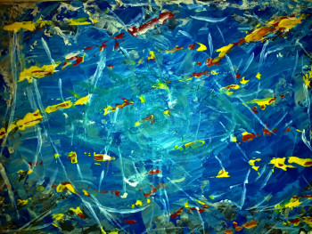 Obra contemporánea nombrada « abstraction bleu jaune et rouge », Hecho por JOSEPHINE