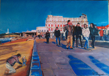 Obra contemporánea nombrada « La grande plage de Biarritz », Hecho por PHILOU