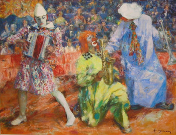 Obra contemporánea nombrada « 01473 - Clowns musiciens », Hecho por HENRY SIMON