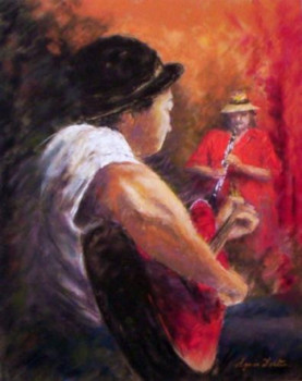 Obra contemporánea nombrada « Guitare et clarinette », Hecho por AGNèS DORTU
