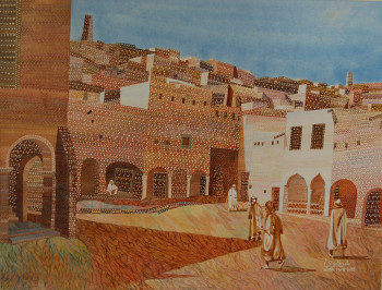 Obra contemporánea nombrada « Le marché (Ghardaia) », Hecho por AFFIF CHERFAOUI