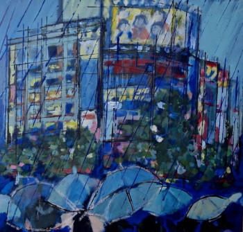 Obra contemporánea nombrada « Blue rain over Tokyo », Hecho por CHRISTIAN MENARD