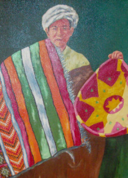 Obra contemporánea nombrada « marchant de tapis (détail) », Hecho por ABDALLAH EL ALAOUI