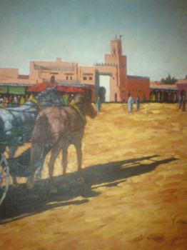 Obra contemporánea nombrada « place jamaa el fna (détail) », Hecho por ABDALLAH EL ALAOUI