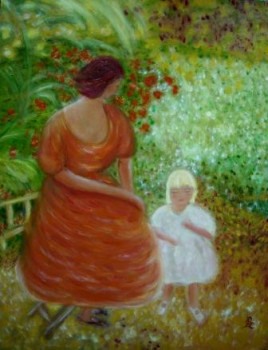 Obra contemporánea nombrada « Femme & Enfant au jardin », Hecho por CBC